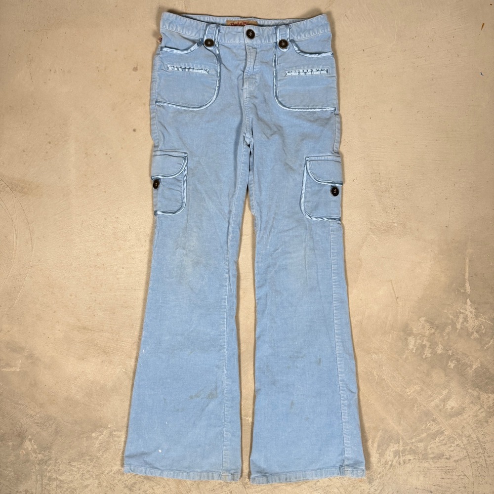Paris Blues Light Blue Corduroy Cargo Flare Pants Womens 28 Vintage Y2K Utility